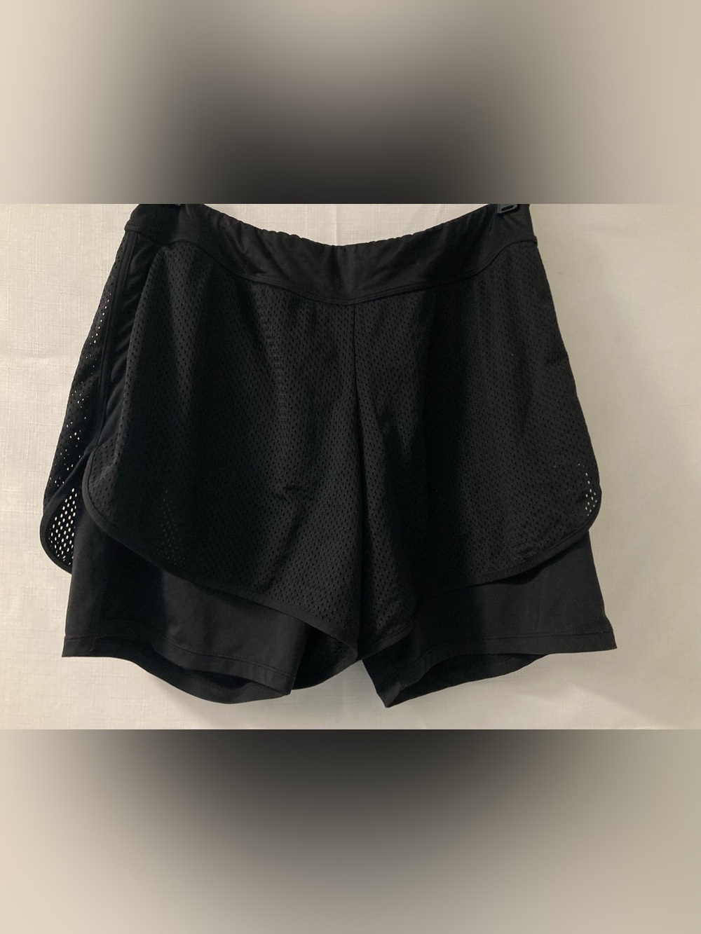 La Vie en Rose Aqua Black Mesh Overlay Athletic Shorts Large